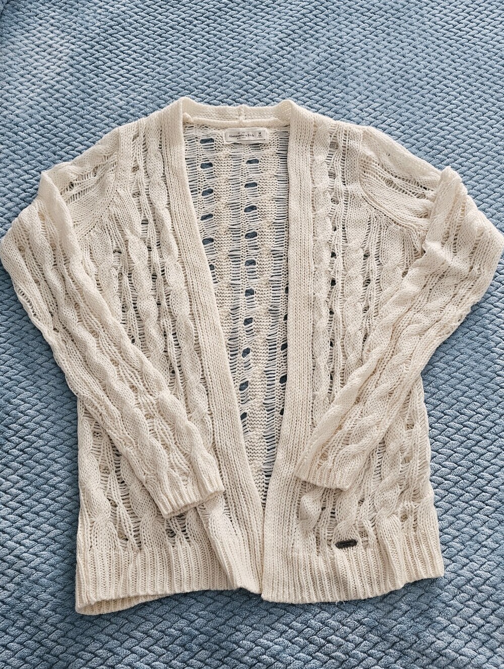 Abercrombie & Fitch Cream Open Cable Knit Cardigan - Medium (New) Wool Blend